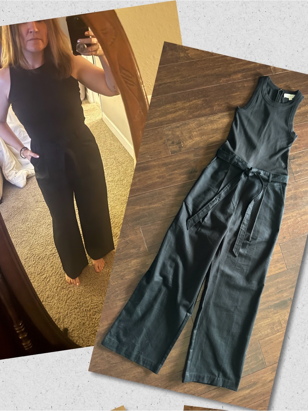 LOFT Black Sleeveless Wide-Leg Jumpsuit with Waist Tie